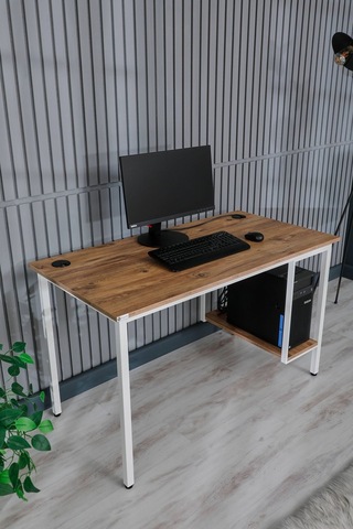 Bilgisayar Masası Sağ Sol Yönlü Pc Kasa Raflı Beyaz