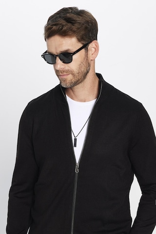 Tudors Erkek Slim Fit Dar Kesim Siyah Dik Yaka Fermuarlı Düz Hırka-32260 Siyah
