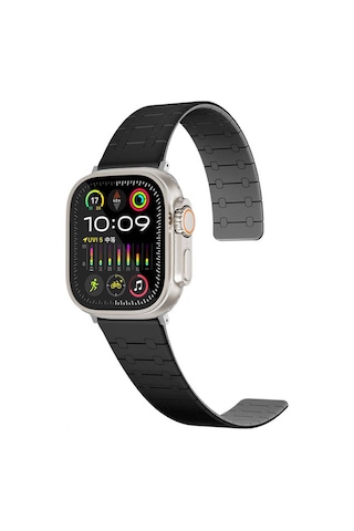 Apple Watch Ultra 49mm Uyumlu Zore Krd-111 Çizgili Desenli Silikon Kordon, Siyah