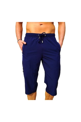 Lacivert Su İtici Özellikli Diz Altı Düz Renk Erkek Kapri Mayo