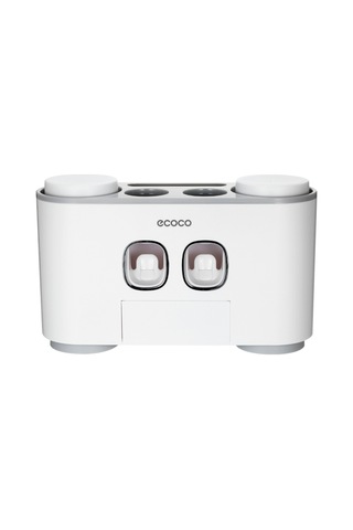 Shineyee Duvarlı Diş Fırçası Tutucu Seti - Otomatik Macun Dağıtıcı, 5 Fırça Yuva, 4 Bardak, Sıvılastırıcı Olmadan Kurulum, Gri Renk Beyaz