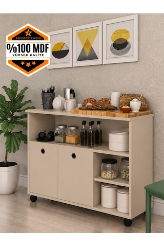 Kelebek 30 Taşınabilir Çok Amaçlı 2 Kapaklı Katlı Mutfak Ve Salon Masası Mdf Krem