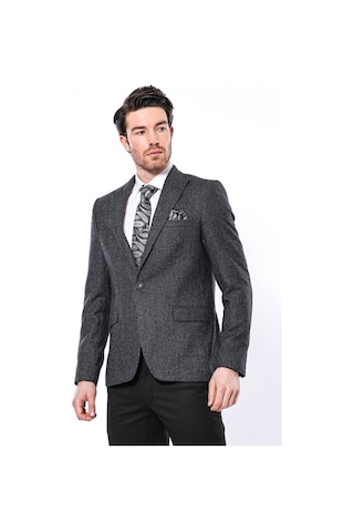 Sivri Yaka Tek Düğme Füme Slim Fit Ceket Wessi 001