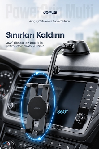 Ultra Stabil Vakumlu Araç İçi Telefon Tablet Tutucu 360 Dönebilen Ayarlanabilir Vantuzlu Araba Üstü