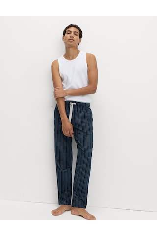 Marks & Spencer Saf Pamuklu Çizgili Pijama Altı T07005128 Lacivert