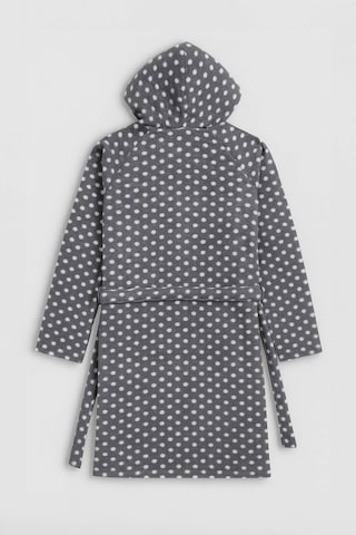 Kadın Kapüşonlu Puantiyeli Polar Sabahlık Gri