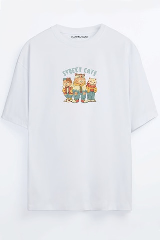 Street Cats - Sokak Kedileri Oversize T-shirt Beyaz