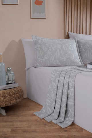 Elart Mokka Keten Görünümlü Yatak Örtüsü Pike Seti 3 Parça Çift Kişilik Gri