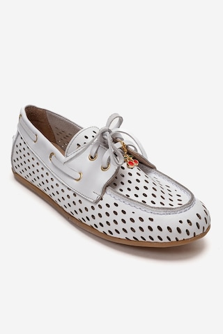 Luvishoes Stevo Beyaz Cilt Hakiki Deri Delikli Bağcıklı Kadın Loafer Ayakkabı