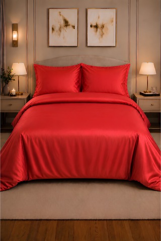 %100 Pamuk Saten Kırmızı 83 Tel-125 Gsm Çift Kişilik Nevresim Takımı