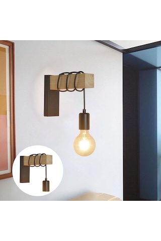 Homyl Ahşap Duvar Lambası Aplik Işık Fikstürü Anahtarsız Anahtarsız Diğer