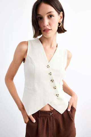 Defacto Slim Fit Dar Kesim V Yaka Keten Yelek G0663ax25smwt34 Beyaz