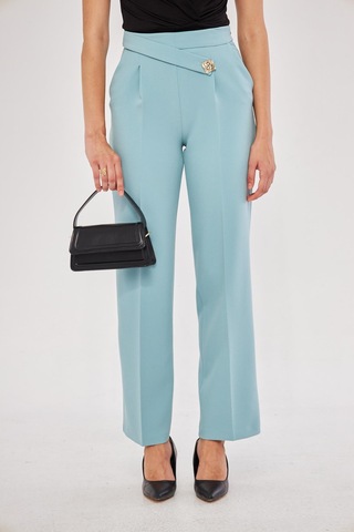 Lovelf Kare Düğme Bol Paça Pantolon Mint Yeşili Mint Yeşili