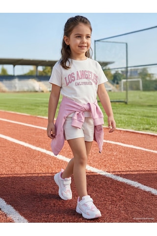 Civil Girls Los Angeles Baskılı Şortlu 2-5 Yaş Takım - Ekru