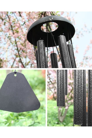 Yaozixa Garten Windglocke Aus Metall - 5 Schwarze Aluminiumröhren, Handgestimmt, 36 Zoll Lang, Kreatives Retro-design