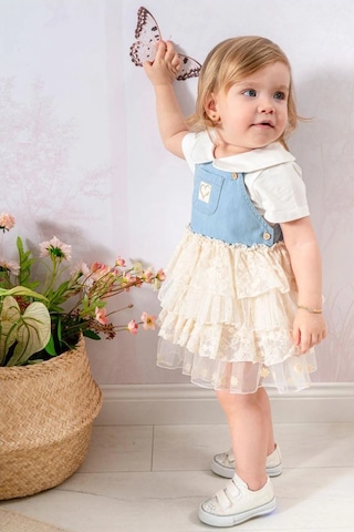 Miniğimin Cicileri Kot Jileli Dantel Etekli Kız Bebek Takım - Bebe Mavi Diğer