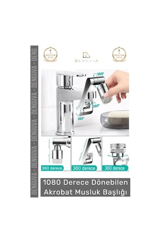 Premium Çift Fonksiyonlu Metal Görünümlü 1080 Derece Dönebilen Akrobat Musluk Ucu Başlığı