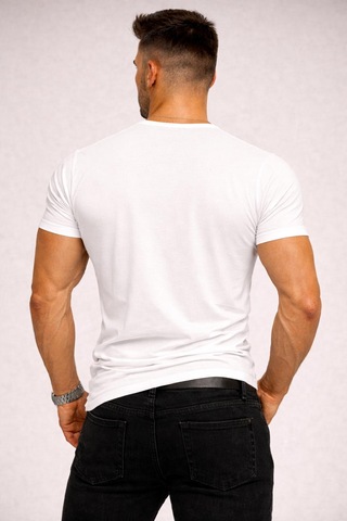Bybülent Özel Üretim İpli Yaka Geniş Yaka Bisiklet Yaka Tişört Tshirt Beyaz
