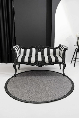 Aura Yuvarlak Siyah Çerçeveli Gri Sisal Dokuma Kolay Temizlenebilen Mutfak Salon Ve Balkon Halısı Aura Yuvarlak Siyah Çerçeveli Gri Sisal Dokuma Kolay Temizlenebilen Mutfak Salon Ve Balkon Halısı