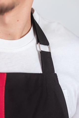 Erkek Boyundan Asmalı Çizgili Barista Şef Mutfak Önlüğü Siyah