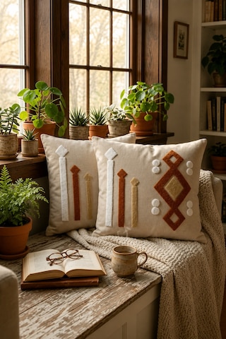 Punch Nakış Kırlent Kılıfı 2 Li 40 Cm X 40 Cm Açık Güneş Mavisi