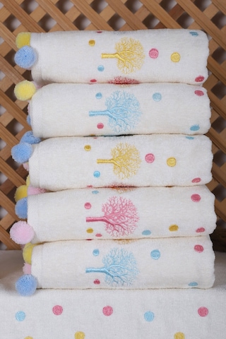 6 Lı Renkli Ağaç Nakışlı El Yüz Havlu Seti Ponponlu Hediyelik Çeyizlik El Yüz Havlu Takımı 50 X 90 Cm 001