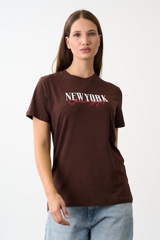 Alexandergardi Oversize Geniş Kalıp Bisiklet Yaka Baskılı T-shirt Kahverengi