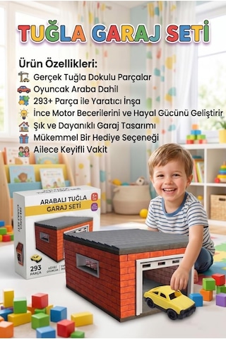 293 Parçalı Oyuncak Arabalı Minyatür Tuğlalı Garaj Tasarımlı Eğitici Yapı Oyuncak Seti