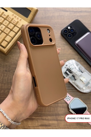 Apple iPhone 17 Pro Max Uyumlu Kamera Korumalı Darbeye Dayanıklı Renk Atmayan Keep Silikon Kılıf Kahverengi