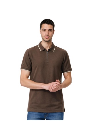 Arma Ar-ma Erkek Polo Yaka Tişört Baskisiz Basic Yaka Fermuarli Örme Kumaş Regular Fit %100 Pamuk 30/1 Çift Toplama Penye Pike Y31374356502 Kahverengi-k1