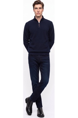 Mustang Lacivert Erkek Fermuarlı Basic Nakışlı Sweatshirt M6wm-swt1591