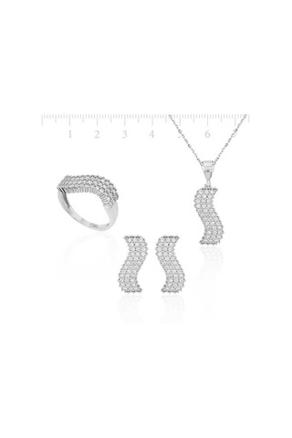 Gümüş Beyaz Taşlı Su Yolu Kadın Set (510776082)