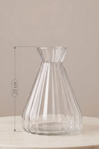 Modern Çizgili Cam Vazo 22 Cm Şeffaf Dekoratif Çiçeklik, Minimal Tasarım Masa & Salon Vazosu