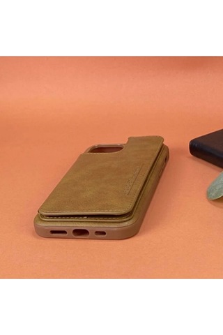 Helen Apple Uyumlu iPhone Hakiki Deri Telefon Kılıfı 13 Pro Max Kahverengi