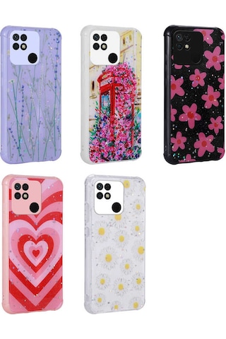 Xiaomi Poco C40 Kılıf Simli Desenli Kamera Korumalı Parlak Zore Popy Kapak Kalp