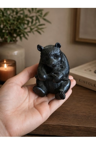 Ayı Biblo Dekoratif Masaüstü Heykeli Ofis Ve Ev Dekorasyonu Polyester Siyah Ayıcık Biblosu 8.5 X 6 Cm