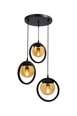 Halka 3 Lu Tepsi. Glop Bal Rengi Camlı Siyah Avize. Salon, Mutfak Beyaz