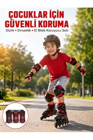 Koruyucu Seti Dizlik Dirseklik Bileklik Nefes Alabilir Koruma Ekipmanı Kırmızı