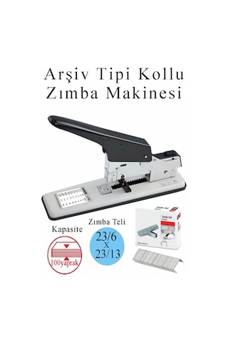 Büyük Boy Zımba Makinesi 1 Adet Arşiv Tipi Zımba Makinası 100 Sayfa Kapasiteli Zımba Teli Hediyeli Kollu Zımba Makinası