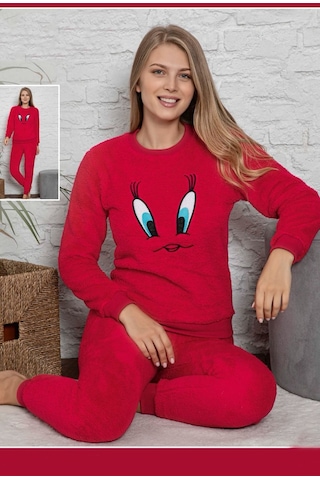 Kadın Kışlık Peluş Pijama Takımı Tweety Takım Tampap 8170- 1005 Kırmızı