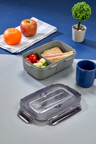 Tek Katlı Bölmeli Lunch Box Okul Ve Ofis İçin Pratik Yemek Kabı Gri