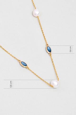Doğal İnci Işıltısı 14 Ayar 45 Cm Sarı Altın Kolye Mavi