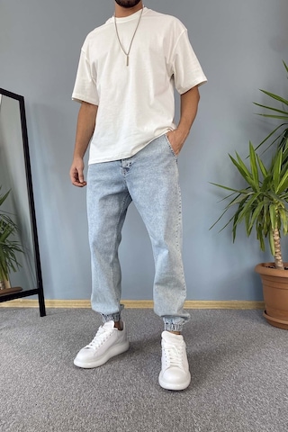 Paçası Lastikli Boyfriend Jogger Kot Pantolon Açık Mavi