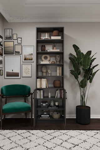 Asra Trend K-38 %100 MDF 60 cm Kapaklı Kitaplık Raflı Ofis Dosya Dolabı Koyu Gri
