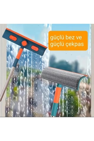 Cam Silme Aparatı Teleskopik Çift Yönlü Pratik 180 Derece Döner Pencere Cam Temizleyici Çekpas Mavi