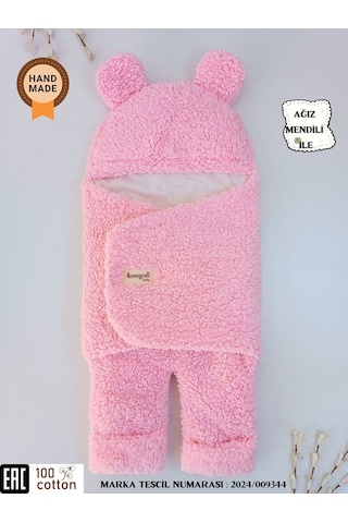 Bebek Dış Kundak Battaniyesi Welsoft Ekstra Uzun Kışlık Peluş Ayakları Açılabilen Uyku Tulumu 0-12ay Pembe