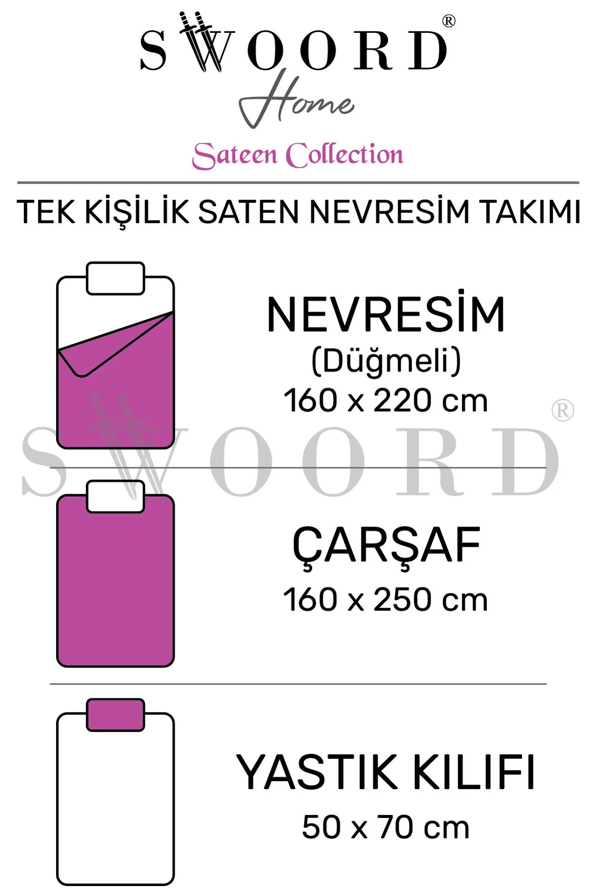Tek Kişilik Saten Nevresim Takımı 3lü Tam Set + Saten Saç Tokası Siyah