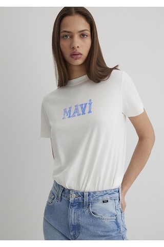Mavi - Mavi Logo Baskılı Beyaz Tişört 1612232-70057 Beyaz