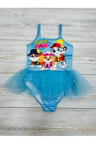 Lolliboomkids Kız Çocuk Balerin Tütülü Bebe Mavi Renk İtfaiyeci Köpekler Paw Patrol Baskılı Mayo Tül Tütü Detaylı Son Sezon Mavi