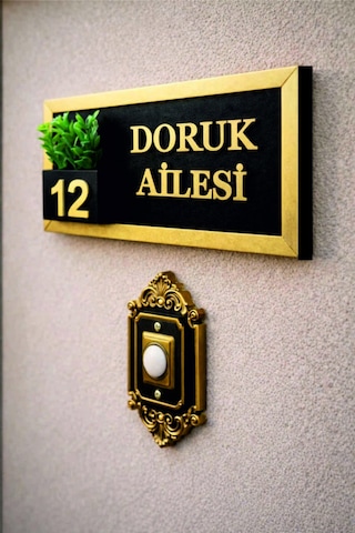 Kişiye Özel Lüks Gold Ahşap Kapı İsimliği Çiçekli 10x20 Cm Mdf Dekoratif Kapı Tabelası
